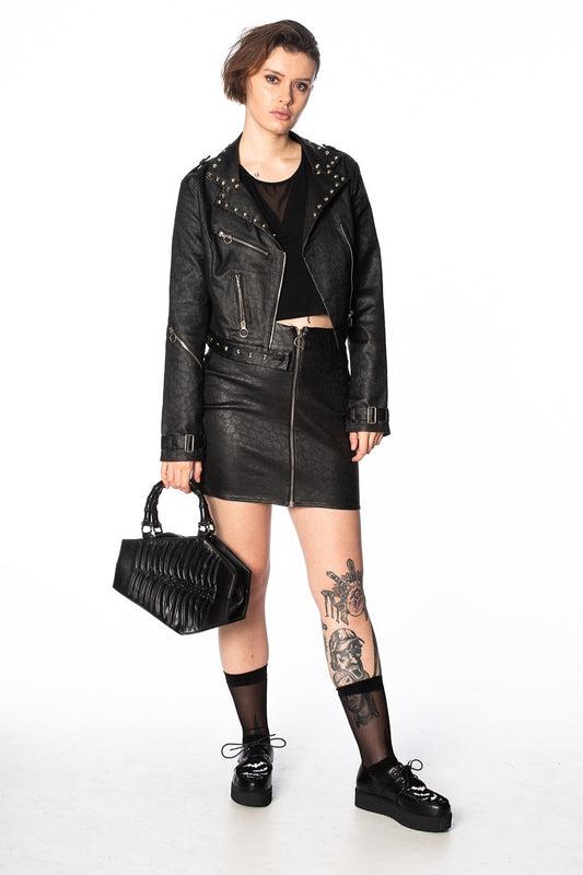BANNED BLACK AMARANTH EMBOSS COFFIN BAG (BG34033)