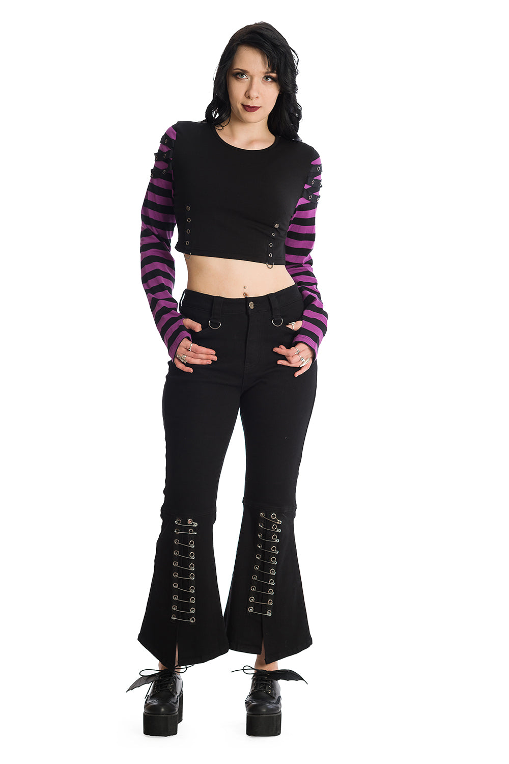 BANNED BLACK DRUSILLA FLARED TROUSERS JEANS TR13092