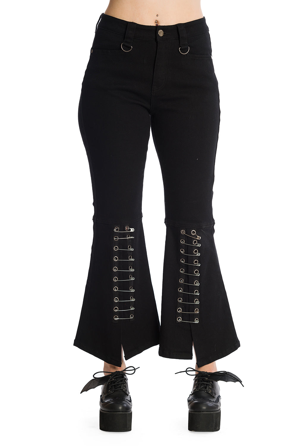BANNED BLACK DRUSILLA FLARED TROUSERS JEANS TR13092