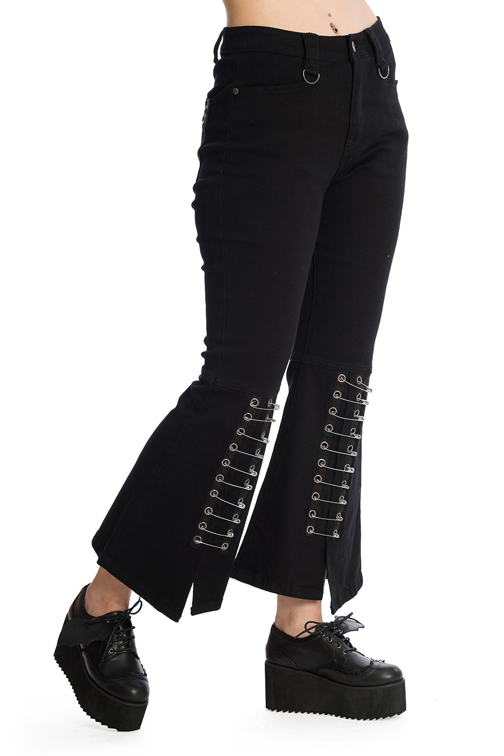 BANNED BLACK DRUSILLA FLARED TROUSERS JEANS TR13092