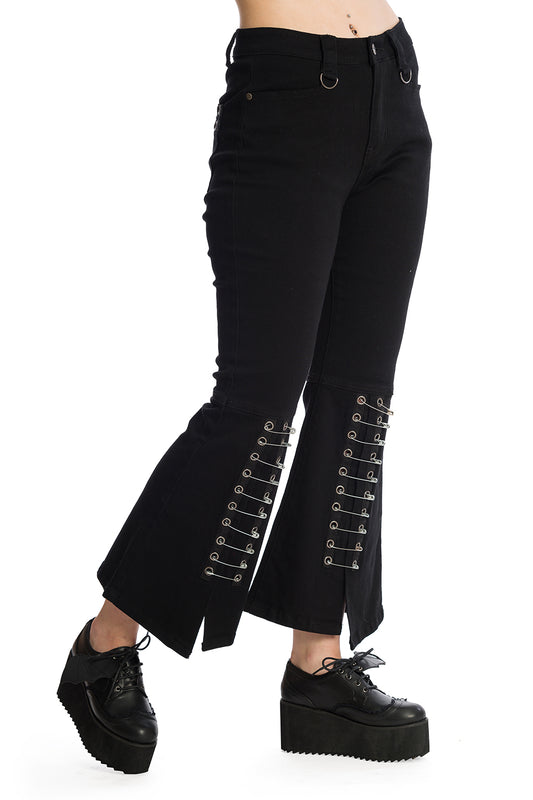 BANNED BLACK DRUSILLA FLARED TROUSERS JEANS TR13092
