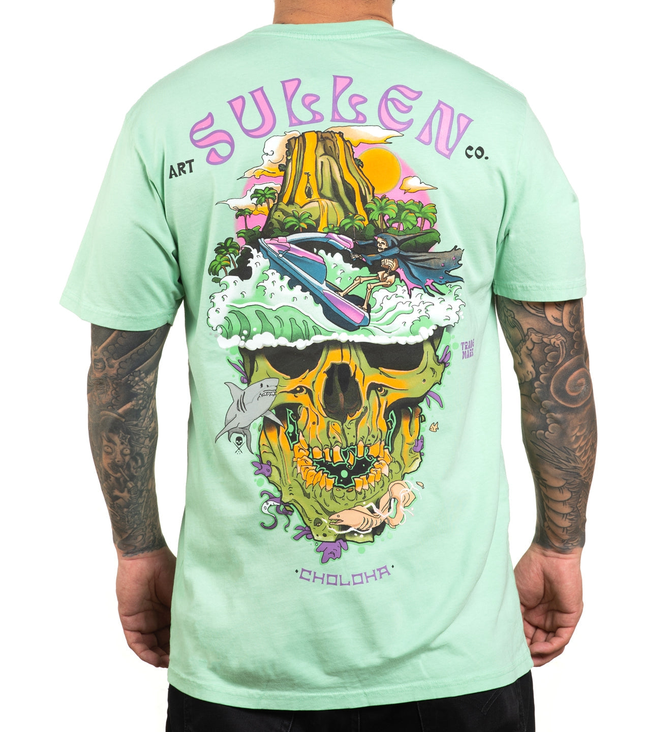 SULLEN CLOTHING SKULL ISLAND NEPTUNE GREEN PREMIUM T-SHIRT (2XL)