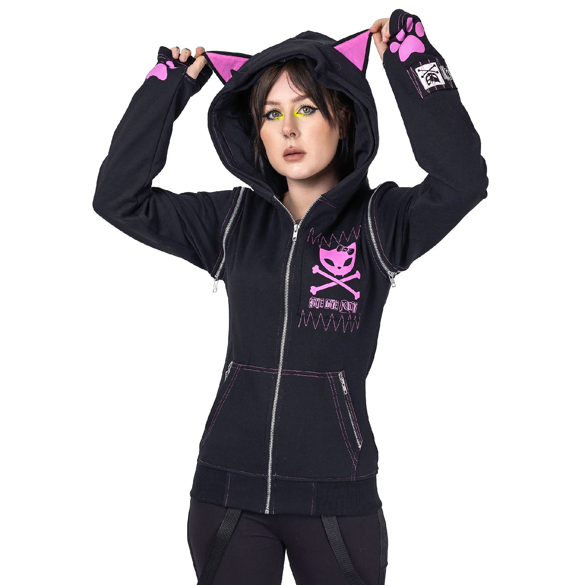 POIZEN BYE BYE  KITTY HOODIE BLACK PINK