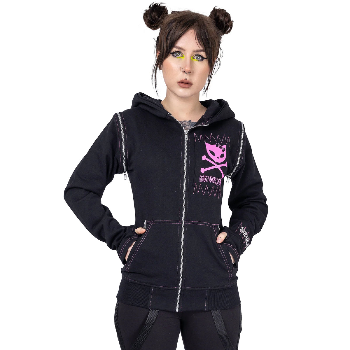 POIZEN BYE BYE  KITTY HOODIE BLACK PINK