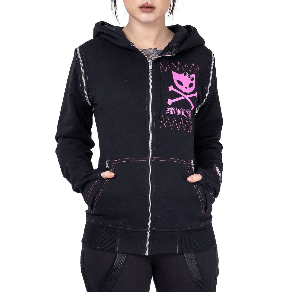 POIZEN BYE BYE  KITTY HOODIE BLACK PINK
