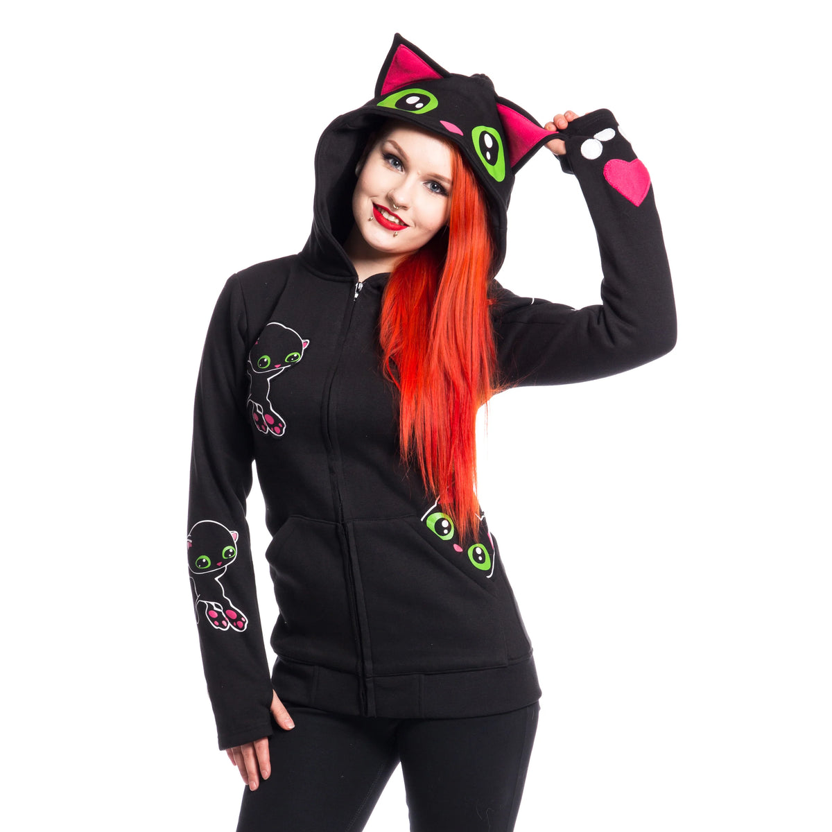 POIZEN CUPCAKE CULT BLACK CAT BLACK HOODIE