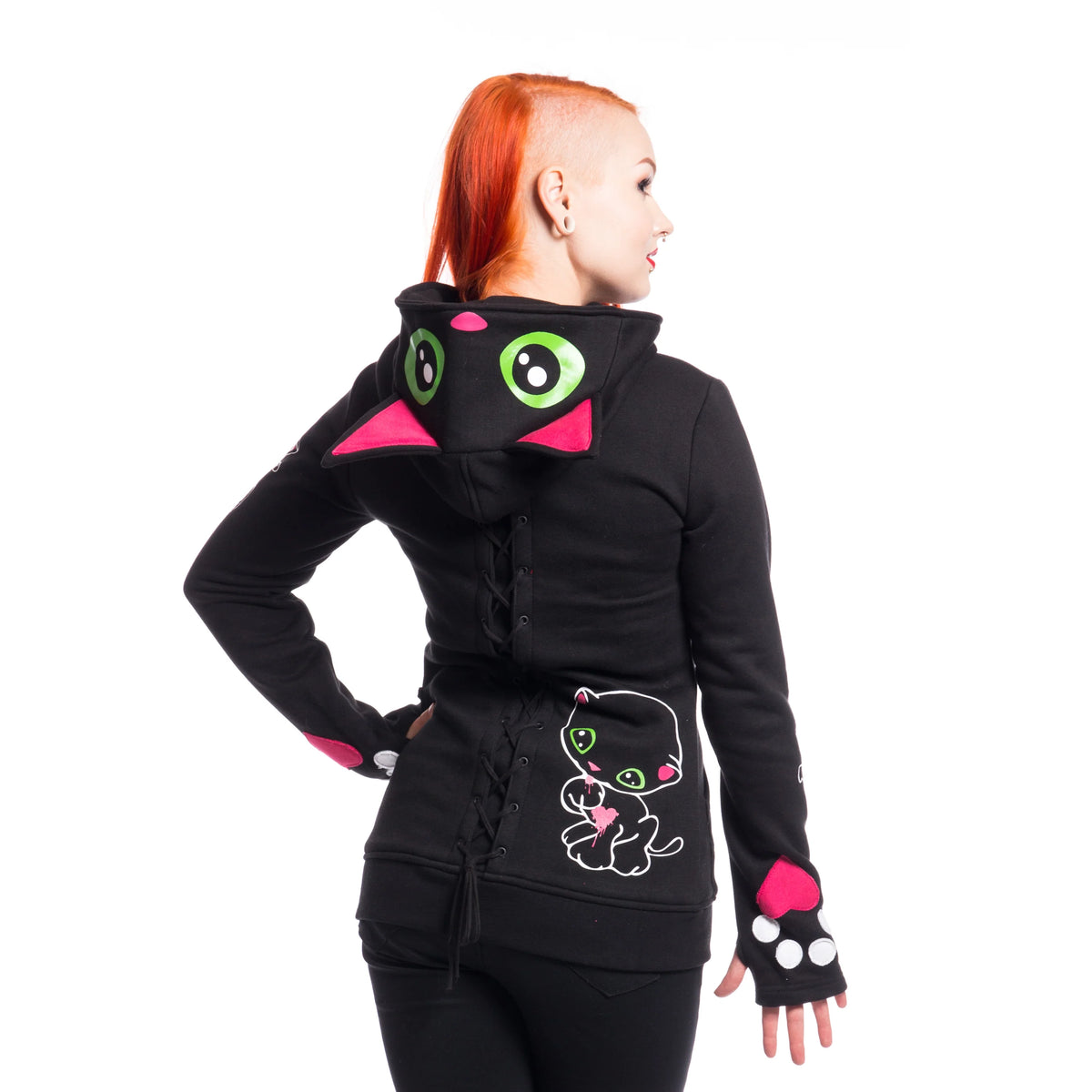 POIZEN CUPCAKE CULT BLACK CAT BLACK HOODIE