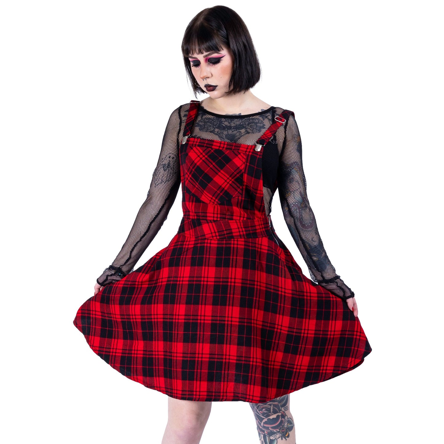 POIZEN ROCKABELLA MAEVE PINAFORE DRESS RED CHECK