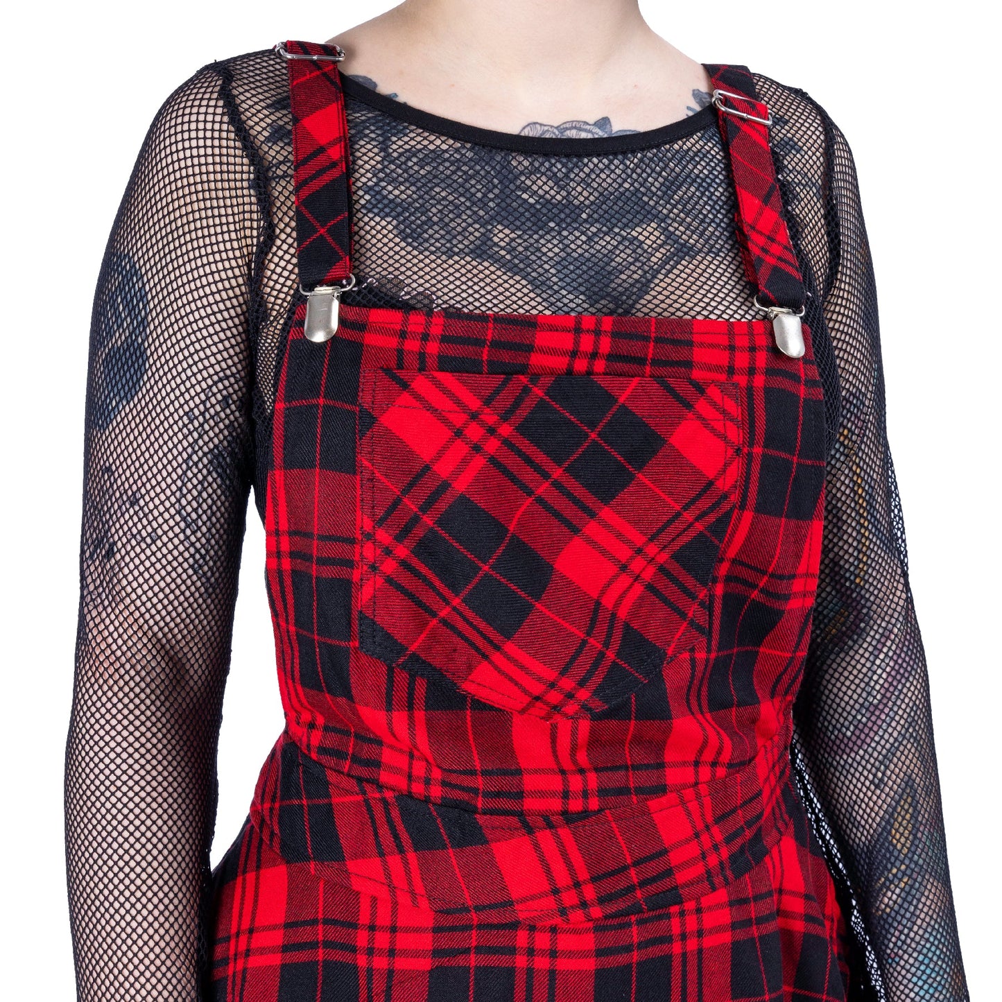 POIZEN ROCKABELLA MAEVE PINAFORE DRESS RED CHECK