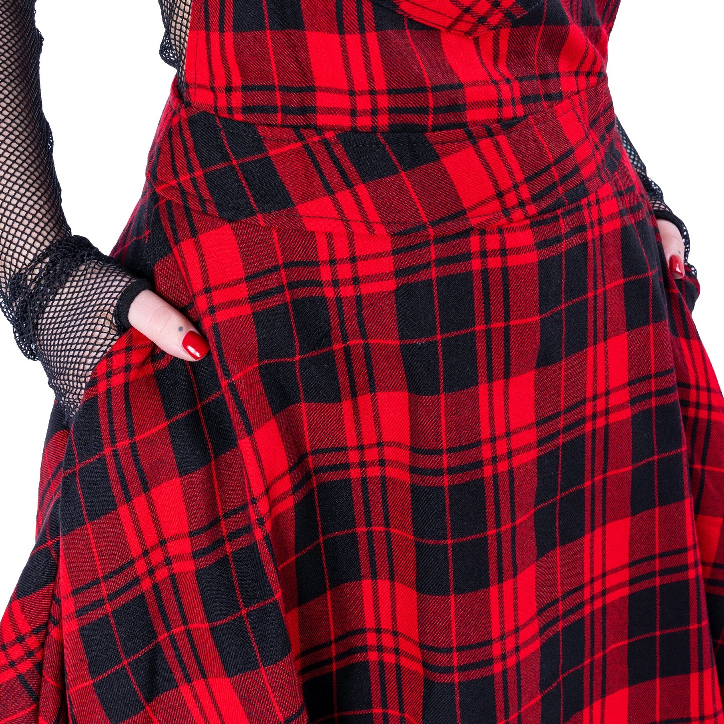 POIZEN ROCKABELLA MAEVE PINAFORE DRESS RED CHECK