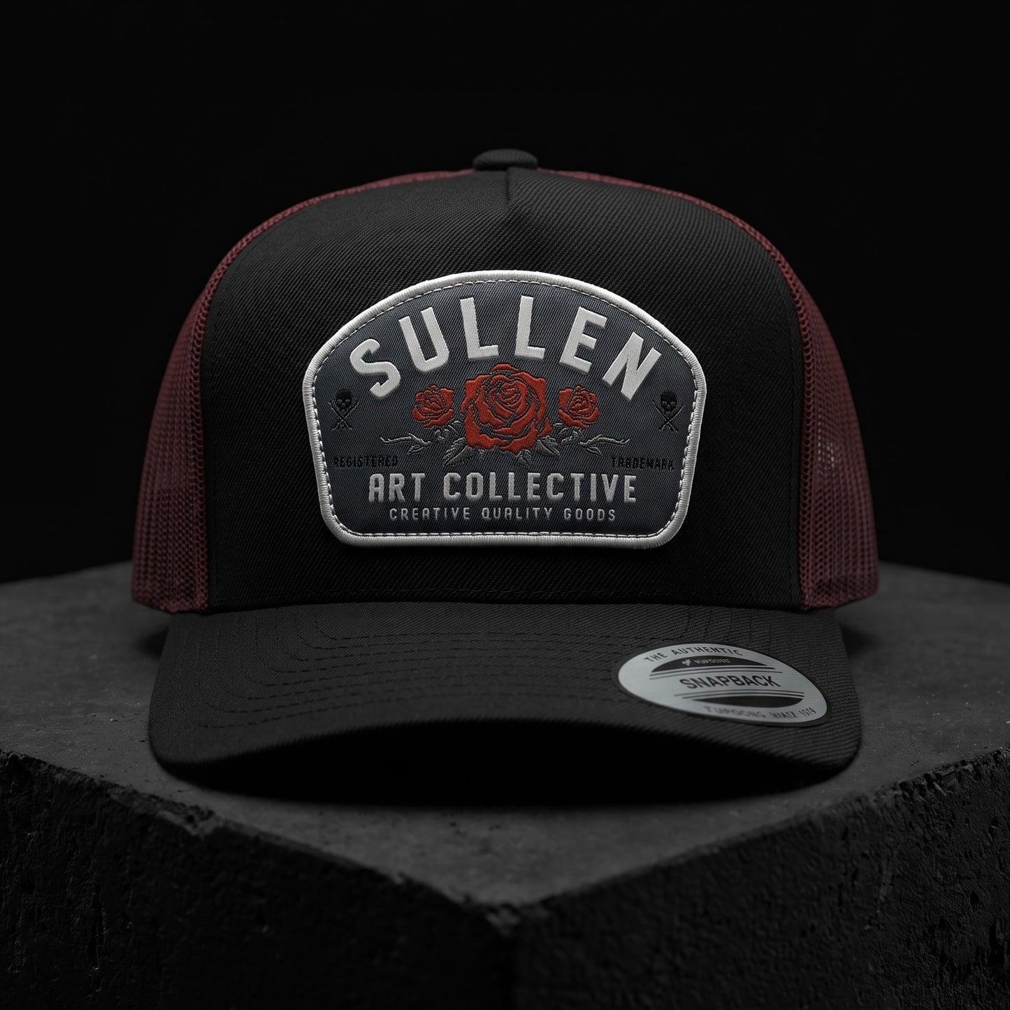 SULLEN CLOTHING LA ROSA BLACK & RED SNAPBACK TRUCKER CAP HAT