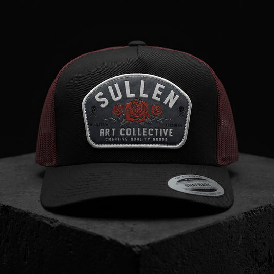 SULLEN CLOTHING LA ROSA BLACK & RED SNAPBACK TRUCKER CAP HAT