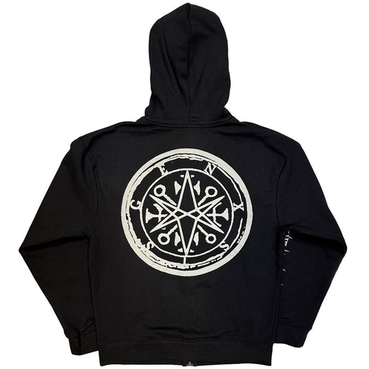 Bring Me The Horizon Unisex Zipped Hoodie: Metal Logo Genxsis (Black) (Back Print)
