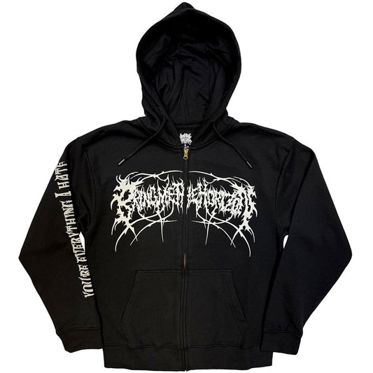 Bring Me The Horizon Unisex Zipped Hoodie: Metal Logo Genxsis (Black) (Back Print)
