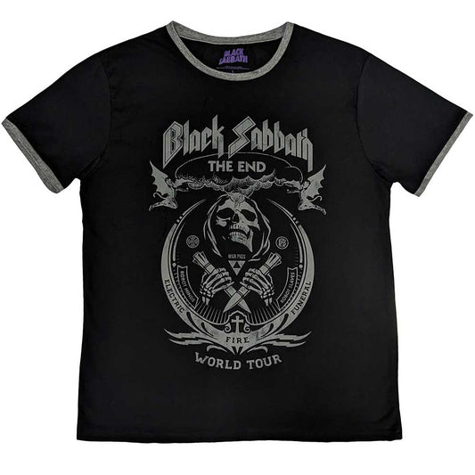 Black Sabbath Unisex Ringer T-Shirt: The End Mushroom Cloud (Black)