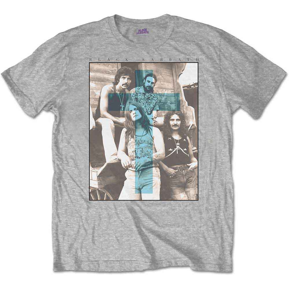 Black Sabbath Unisex T-Shirt: Blue Cross (Grey)