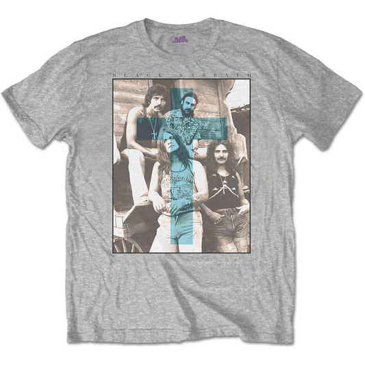 Black Sabbath Unisex T-Shirt: Blue Cross (Grey)