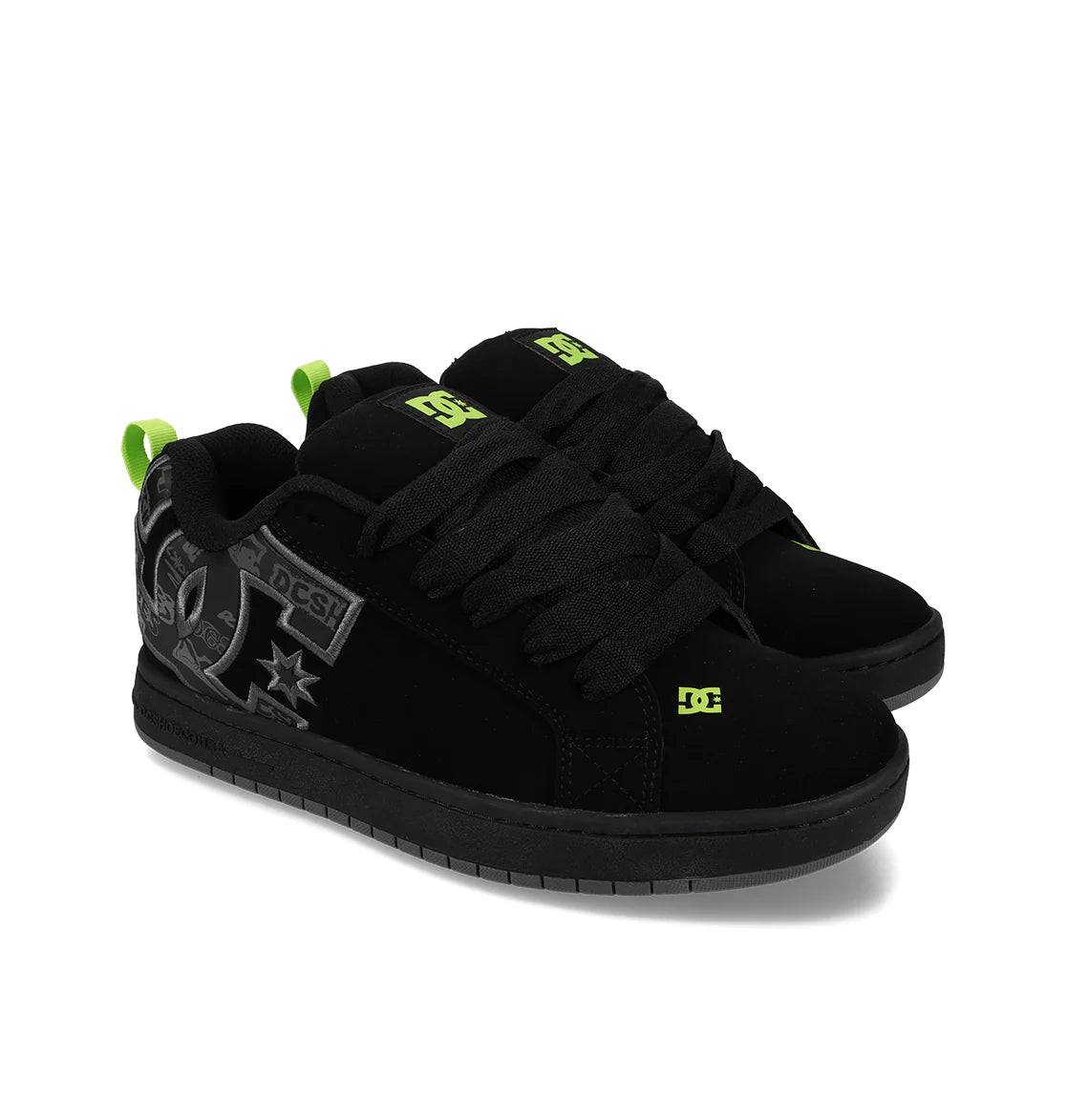 DC SHOES COURT GRAFFIK BLACK LIME TRAINERS