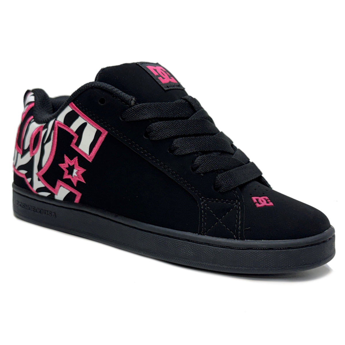 DC SHOES COURT GRAFFIK BLACK WHITE PINK LADIES TRAINERS