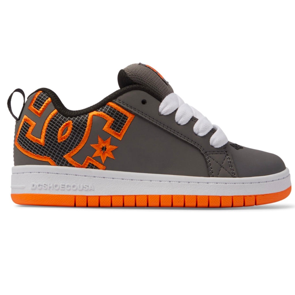 DC SHOES COURT GRAFFIK GREY ORANGE YOUTHS TRAINERS