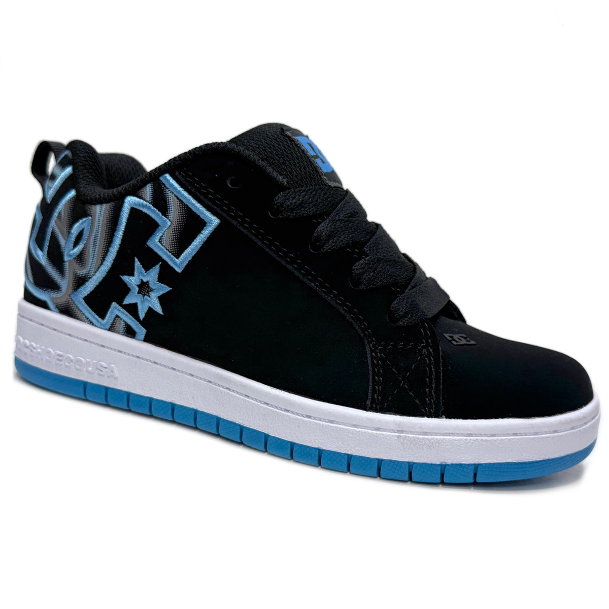 DC SHOES COURT GRAFFIK YOUTHS BLACK GLOW TRAINERS