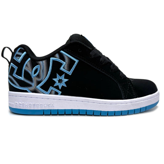 DC SHOES COURT GRAFFIK YOUTHS BLACK GLOW TRAINERS