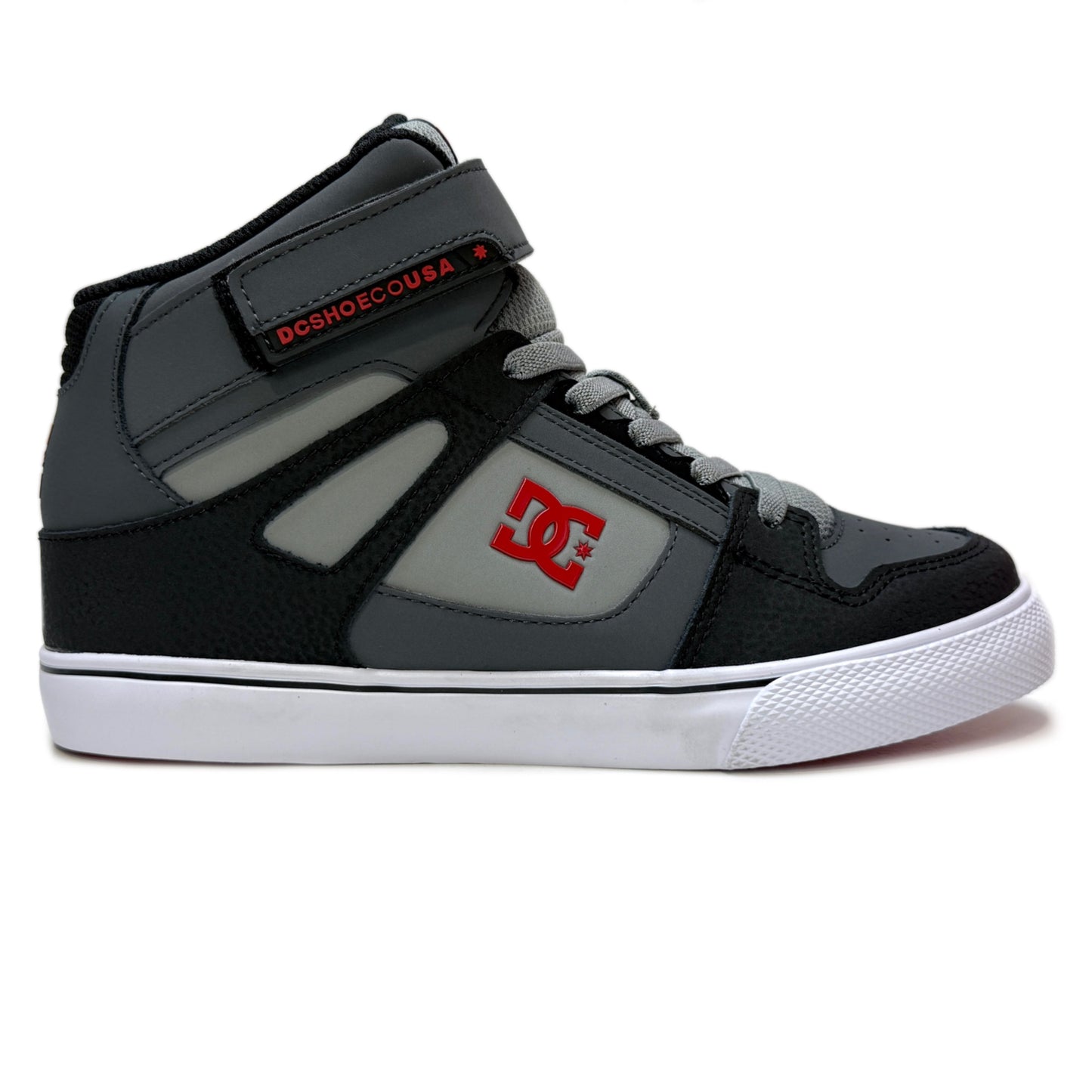 DC SHOES PURE HI TOP SE EV GREY BLACK RED YOUTHS TRAINERS