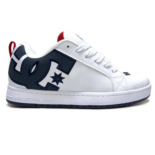 DC SHOES COURT GRAFFIK WHITE NAVY RED LEATHER TRAINERS