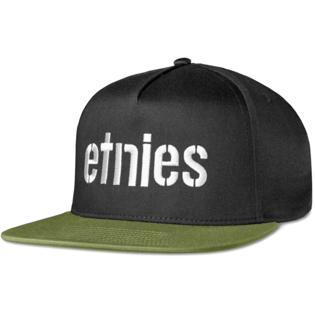 ETNIES CORP BLACK & OLIVE GREEN SNAPBACK CAP