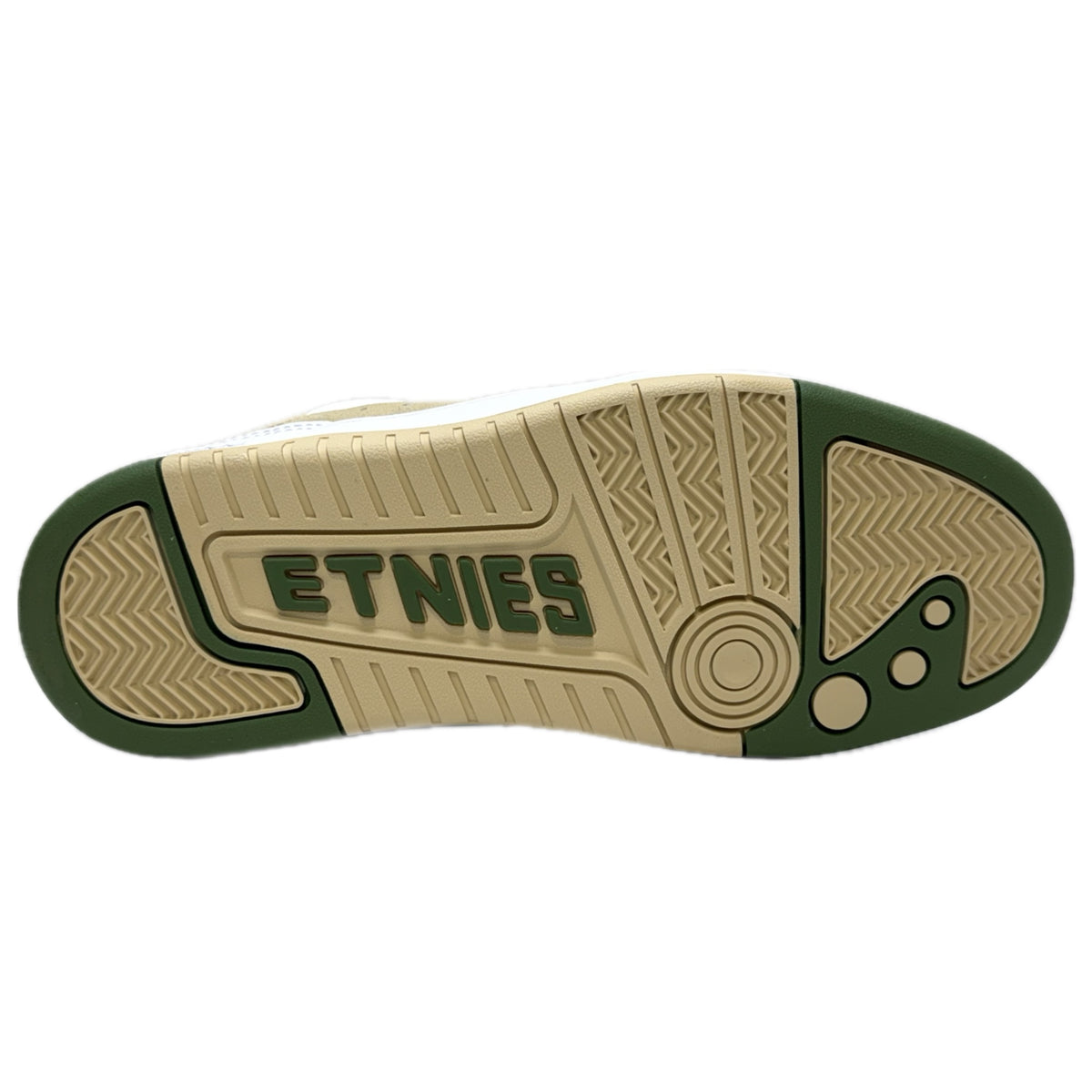 ETNIES LOOT WHITE & GREEN LEATHER TRAINERS