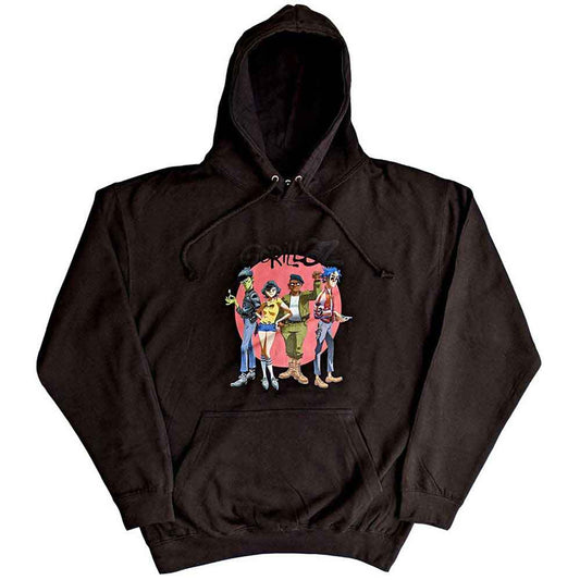 Gorillaz Unisex Pullover Hoodie: Group Circle Rise (Black)