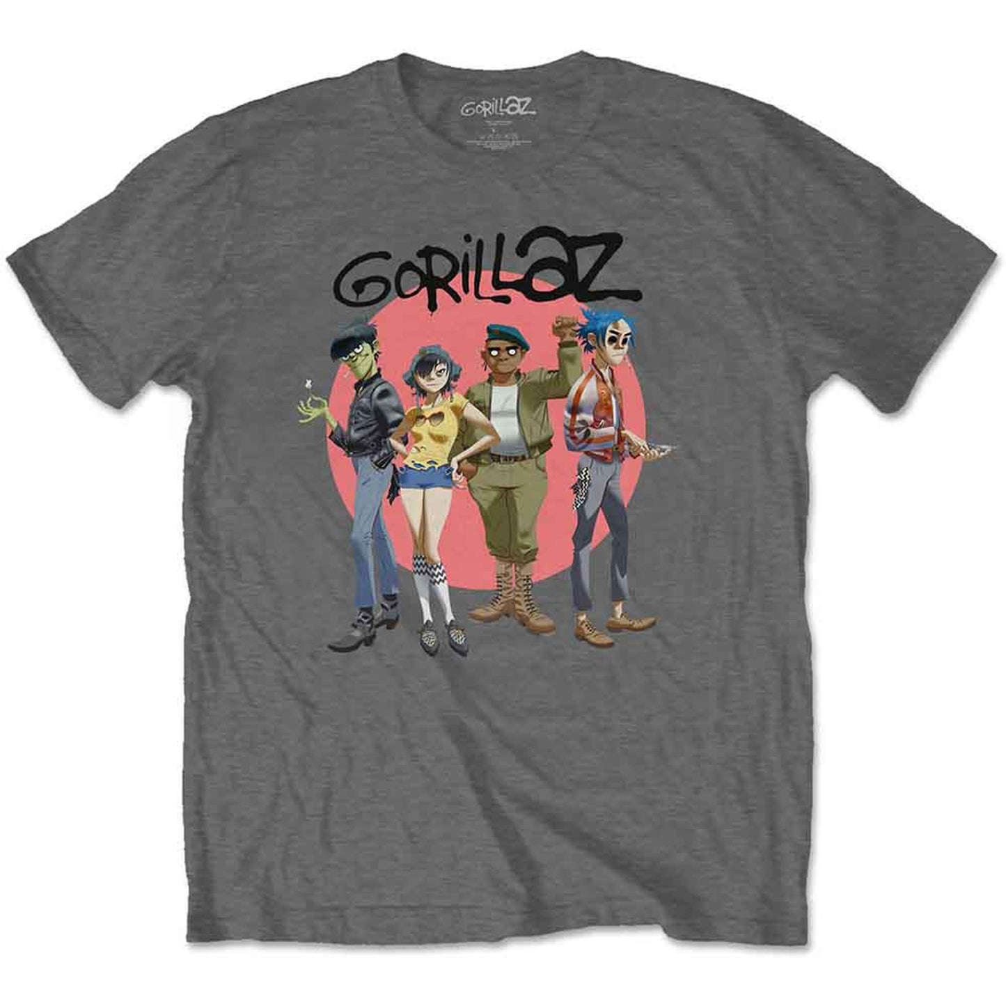 Gorillaz Unisex T-Shirt: Group Circle Rise (Charcoal Grey)