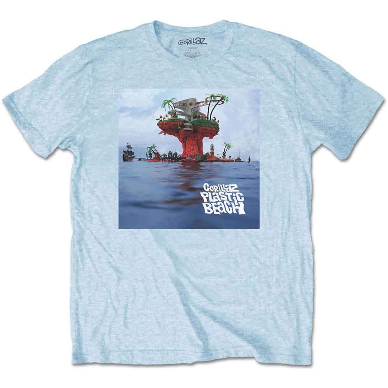 Gorillaz Unisex T-Shirt: Plastic Beach (Light Blue)
