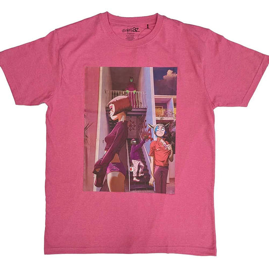Gorillaz Unisex T-Shirt: The Static Channel (Pink) (Back Print)