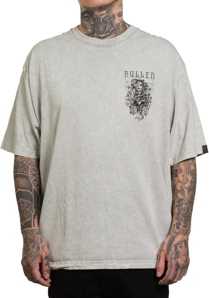 SULLEN CLOTHING SNAKE WRAP '1 TON' OVERSIZED HEAVYWEIGHT PREMIUM GREY ACID WASH T-SHIRT