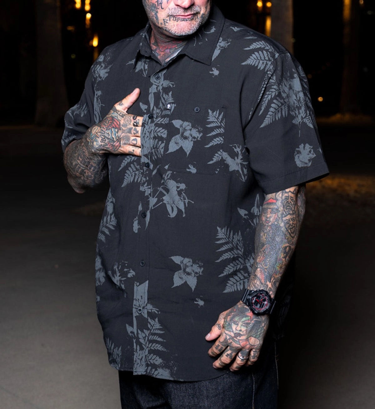 SULLEN CLOTHING MIDNIGHT BLOOM BLACK BUTTON UP WOVEN SHIRT