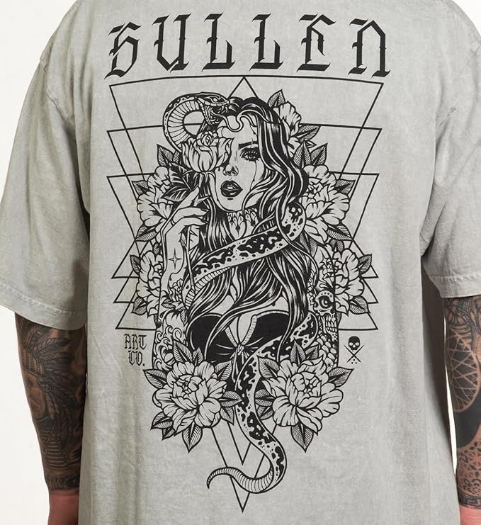 SULLEN CLOTHING SNAKE WRAP '1 TON' OVERSIZED HEAVYWEIGHT PREMIUM GREY ACID WASH T-SHIRT