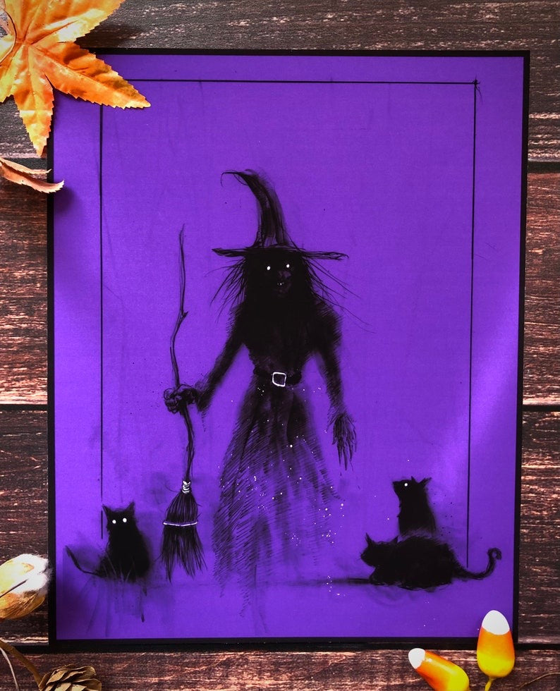 Witch Familiar-Dark Art-Halloween Vintage FRAMED Fine Art Print  8x10 - ANDY SCIAZKO ART