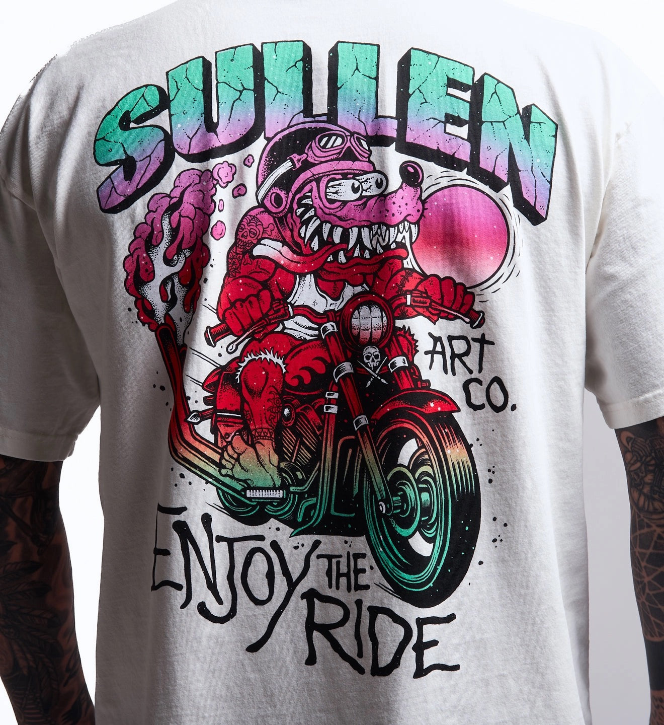 SULLEN CLOTHING ENJOY THE RIDE WHITE "1 TON" OVERSIZED HEAVYWEIGHT PREMIUM T-SHIRT