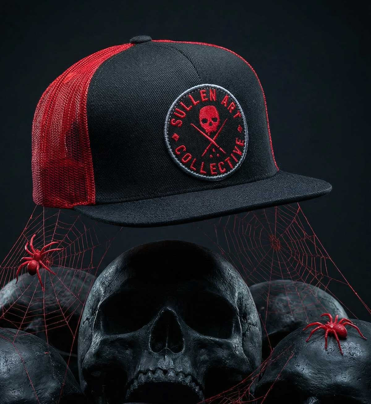 SULLEN CLOTHING ALWAYS  BLACK & RED MESH TRUCKER HAT SNAPBACK CAP