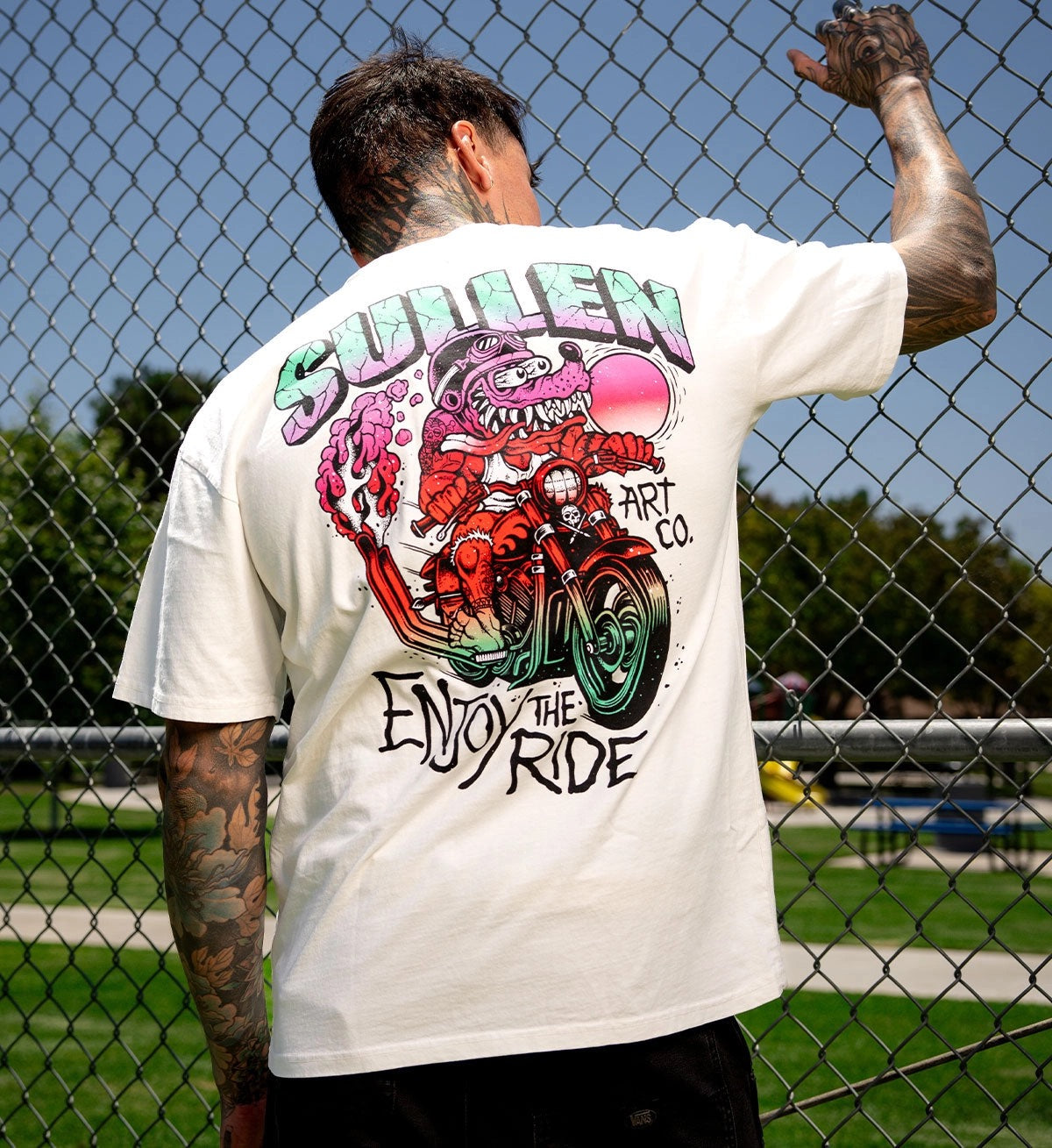 SULLEN CLOTHING ENJOY THE RIDE WHITE "1 TON" OVERSIZED HEAVYWEIGHT PREMIUM T-SHIRT