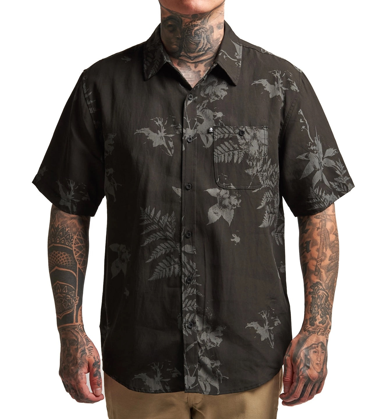 SULLEN CLOTHING MIDNIGHT BLOOM BLACK BUTTON UP WOVEN SHIRT