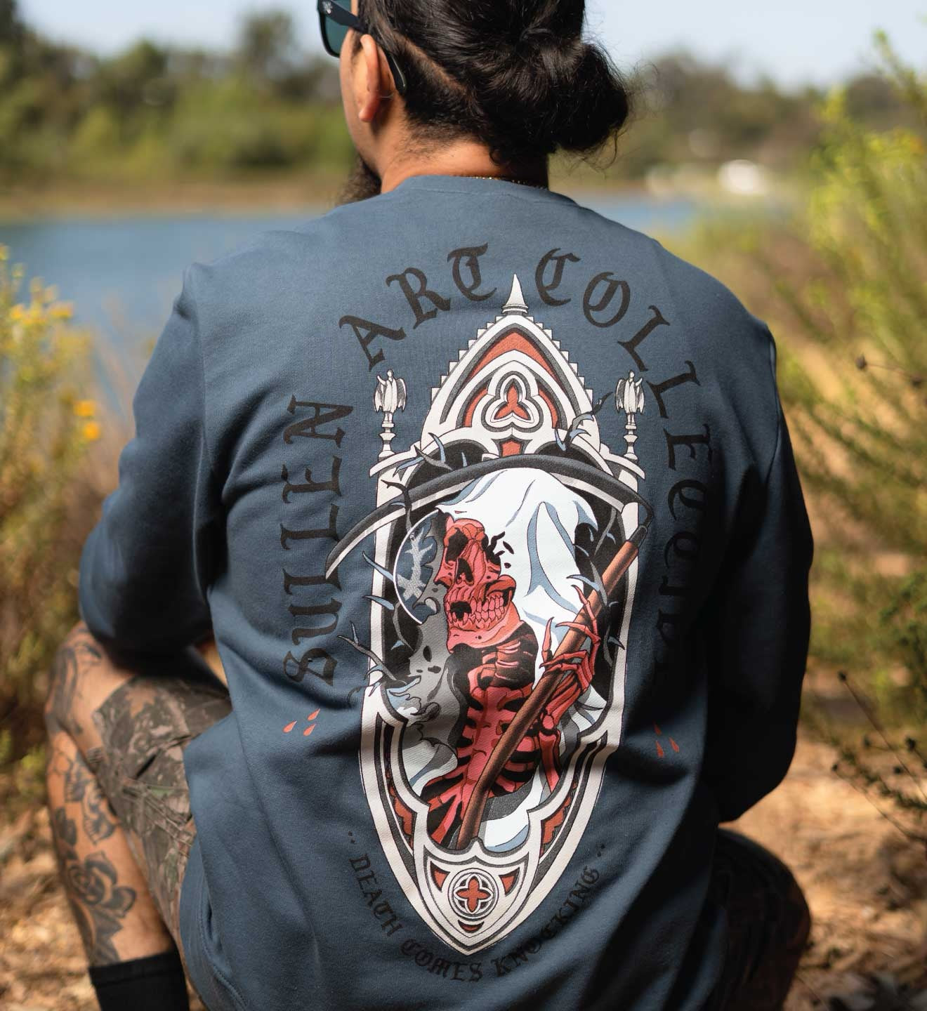 SULLEN CLOTHING DEATH KNOCKING CREW LYTE ORION BLUE SWEATSHIRT