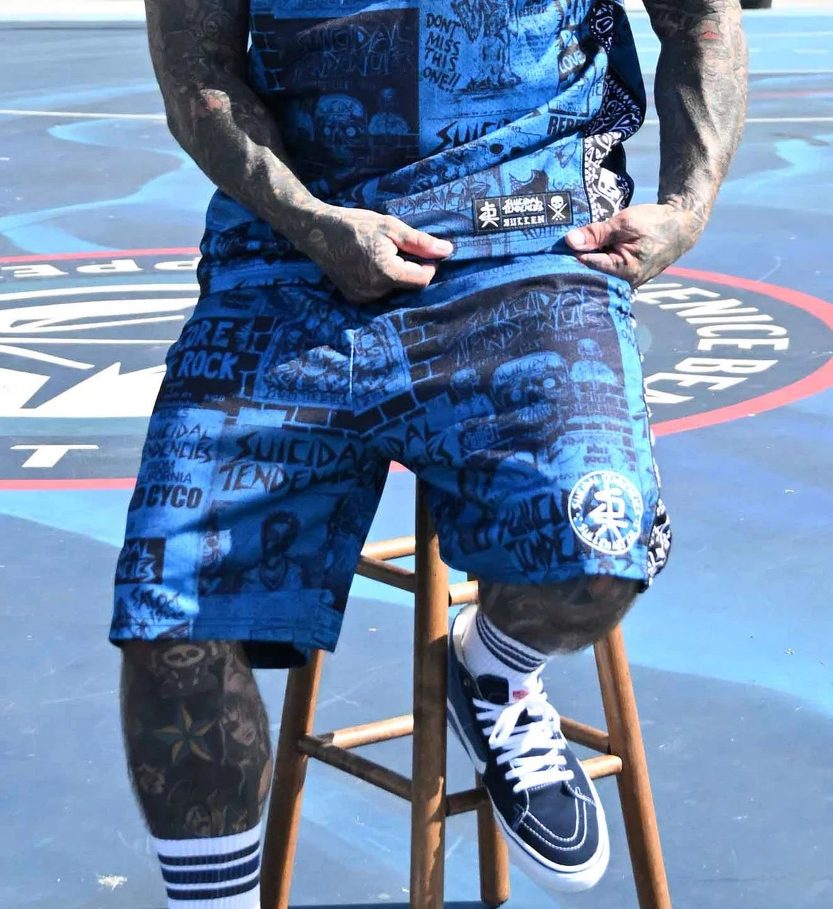 SULLEN CLOTHING X SUICIDE TENDENCIES ST POSTED BLUE SHORTS