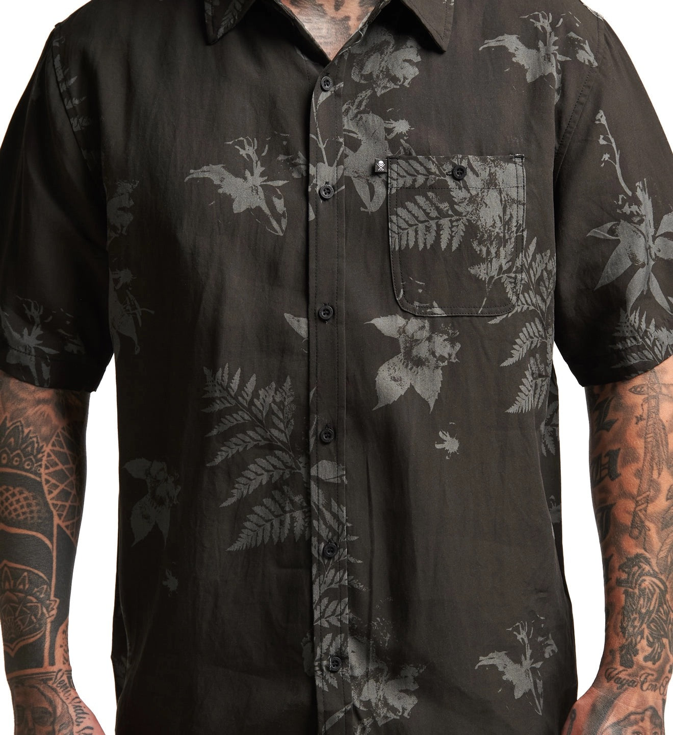 SULLEN CLOTHING MIDNIGHT BLOOM BLACK BUTTON UP WOVEN SHIRT