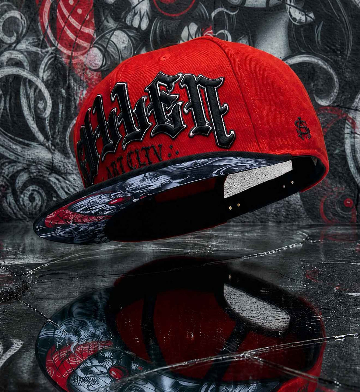 SULLEN CLOTHING FIDDY X MAGO RED & BLACK SNAPBACK CAP