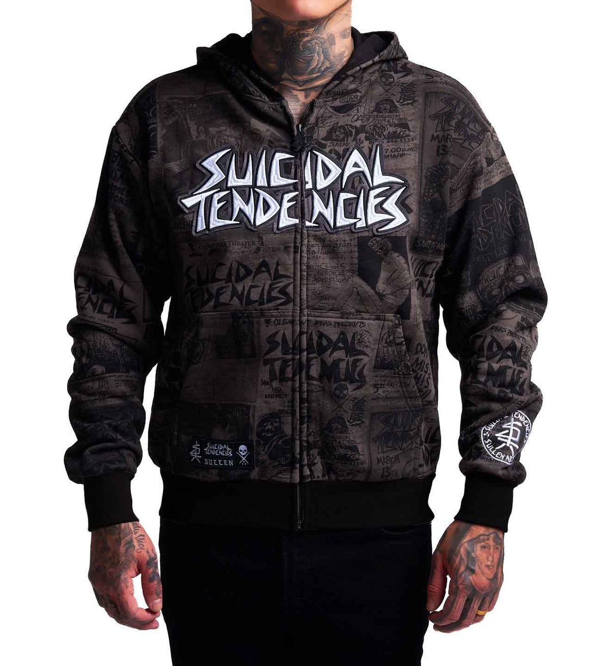 SULLEN CLOTHING X SUICIDAL TENDENCIES POSTED GREY ZIP UP HOODIE