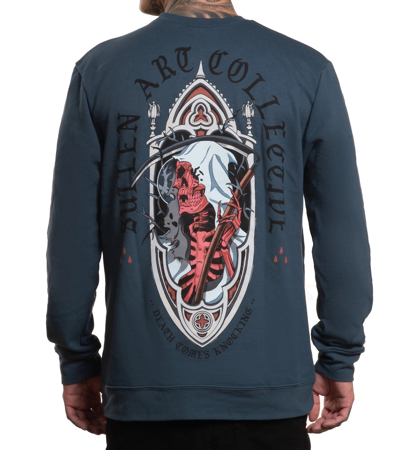 SULLEN CLOTHING DEATH KNOCKING CREW LYTE ORION BLUE SWEATSHIRT