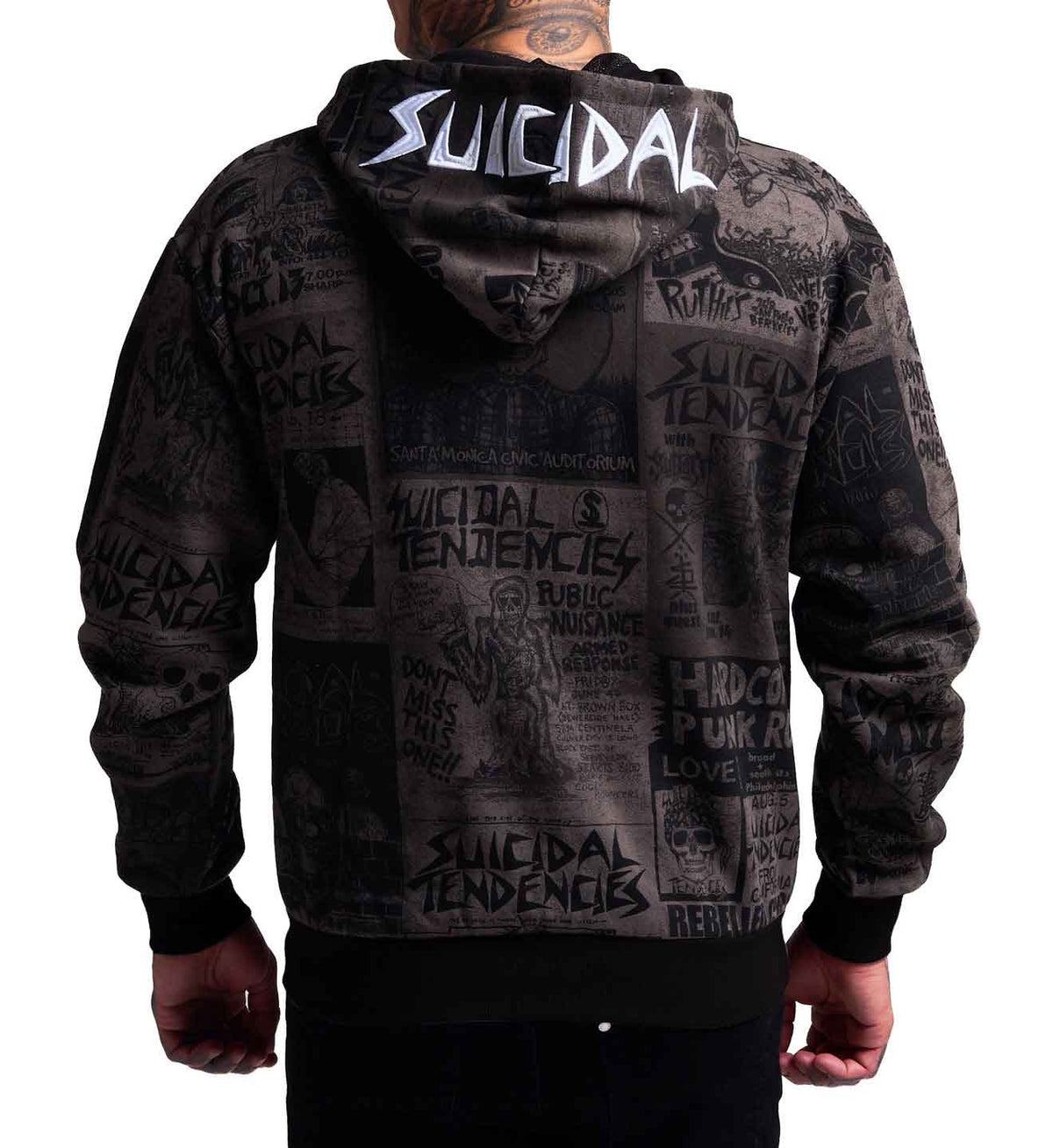 SULLEN CLOTHING X SUICIDAL TENDENCIES POSTED GREY ZIP UP HOODIE