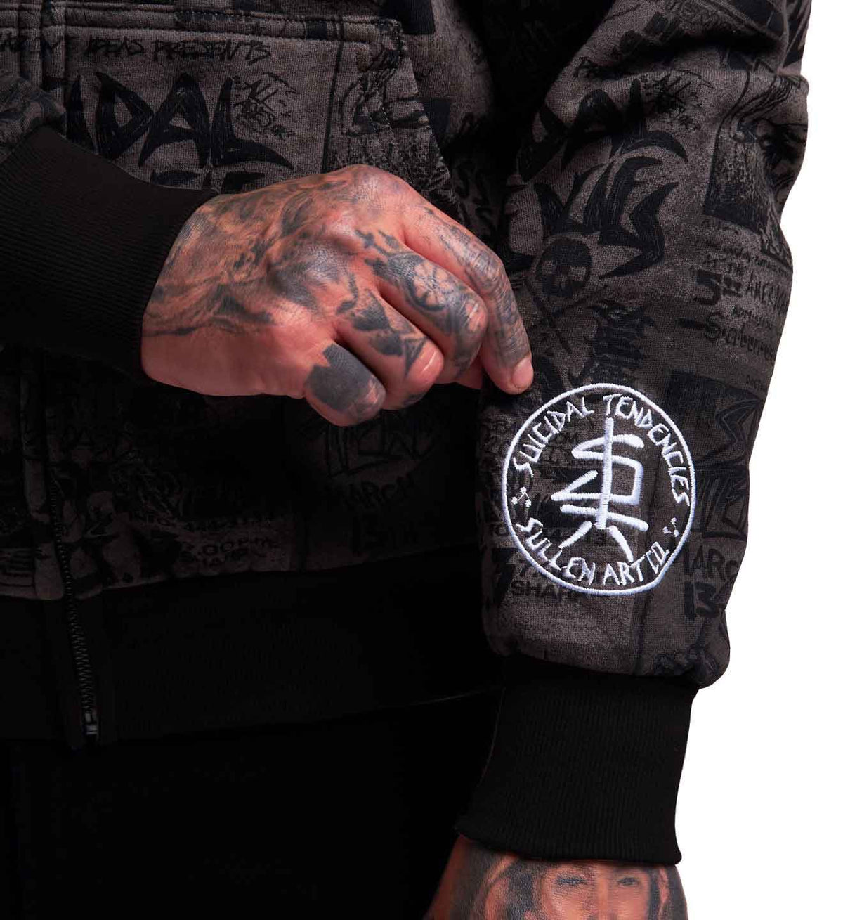 SULLEN CLOTHING X SUICIDAL TENDENCIES POSTED GREY ZIP UP HOODIE